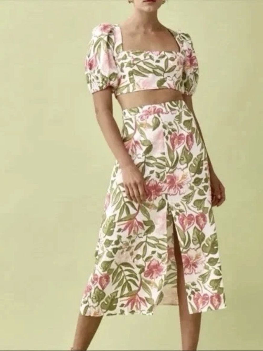 Reformation Jonas Floral Linen Two Piece Set - Size 10